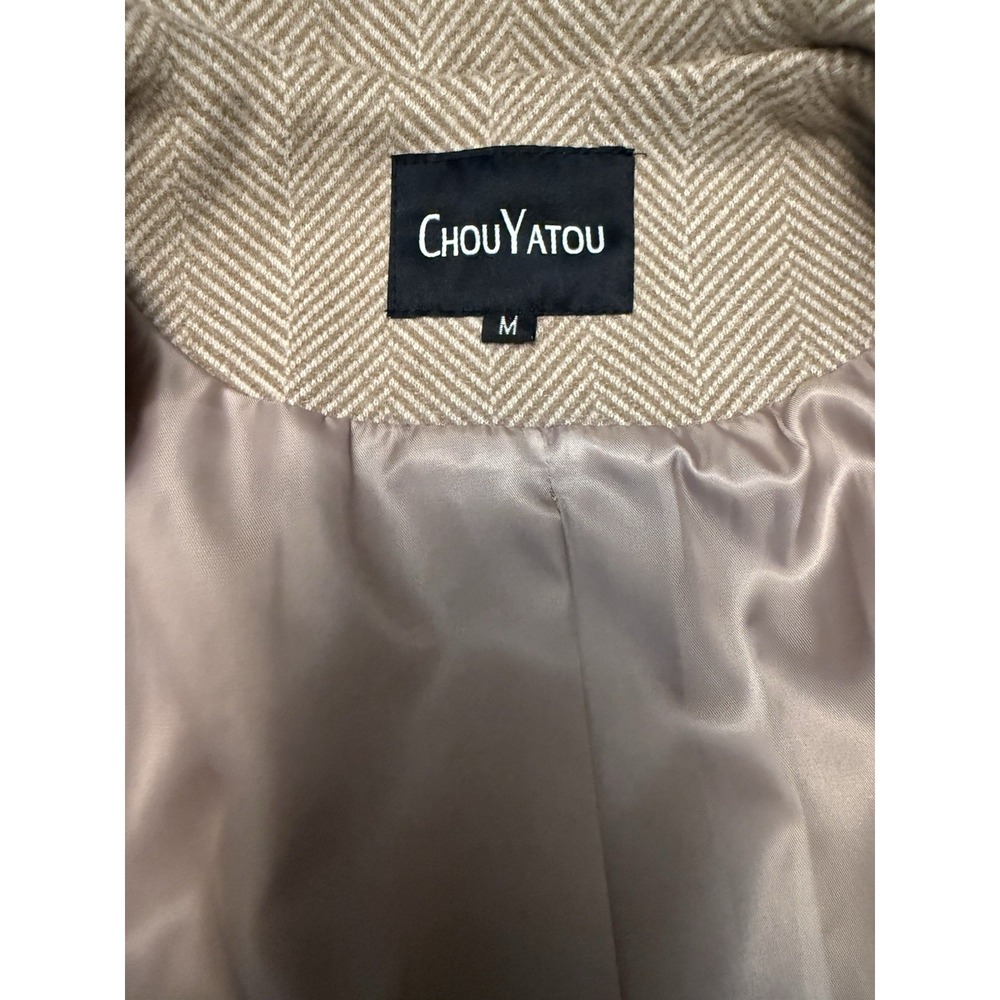 Chouyatou Blazer Jackets Womens Medium Tan Herringbone Long Sleeve Open Front - Picture 3 of 14